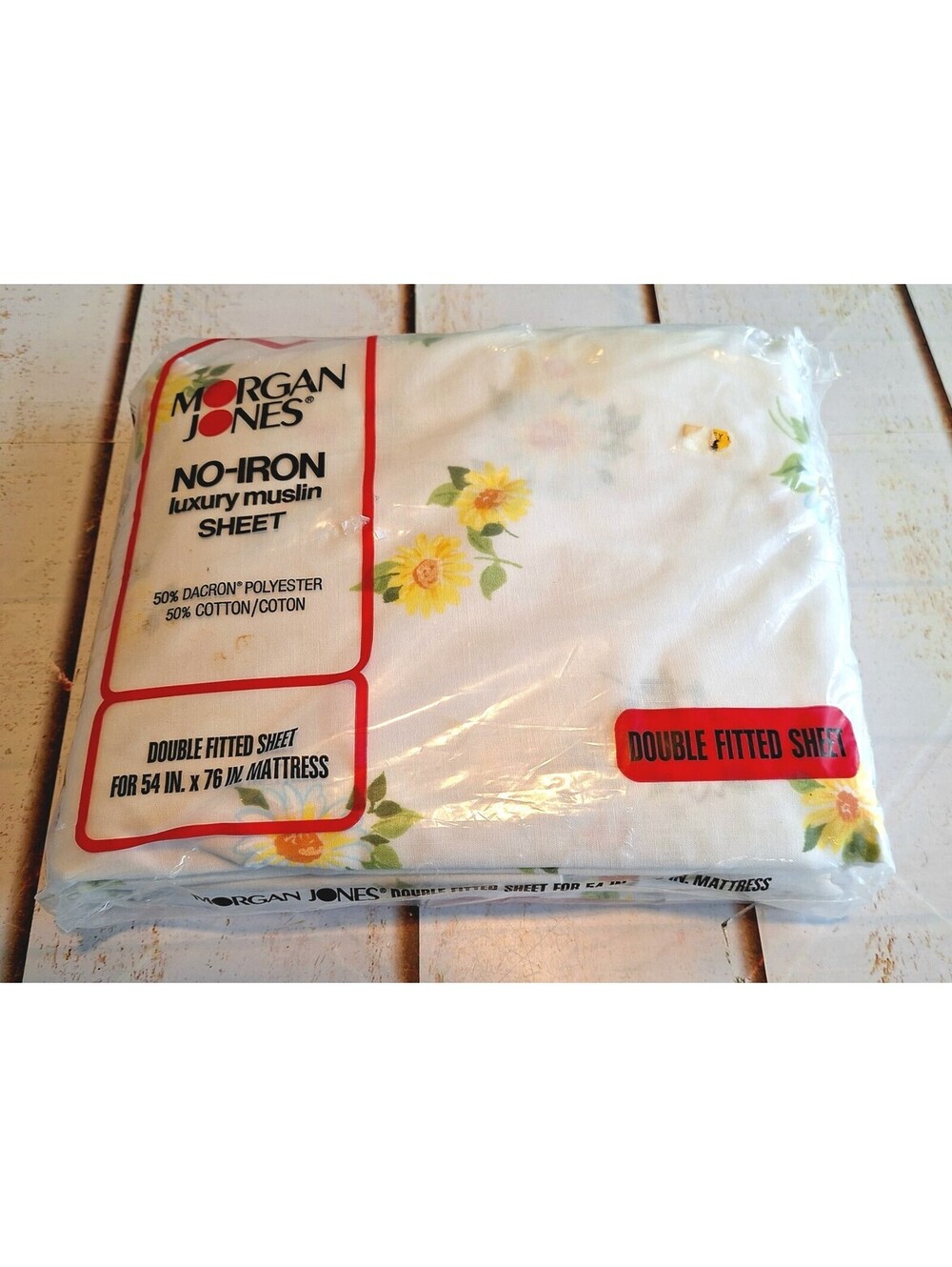 Vintage Morgan Jones Maytime Double Fitted Sheet NEW Yellow Floral 54" X 76"